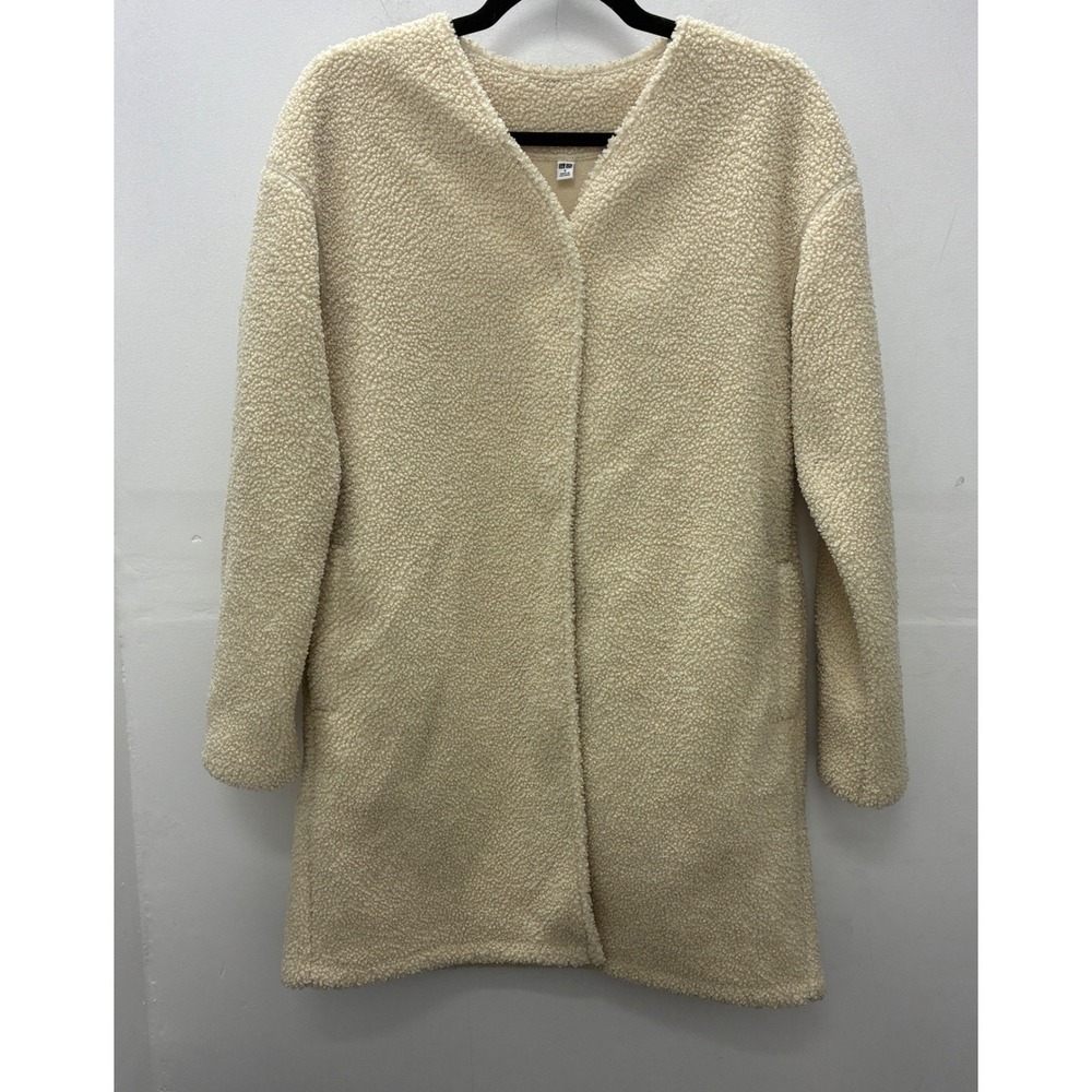 Uniqlo Teddy Sherpa Long Coat Women Size S Cream Old Money Minimalist Luxury